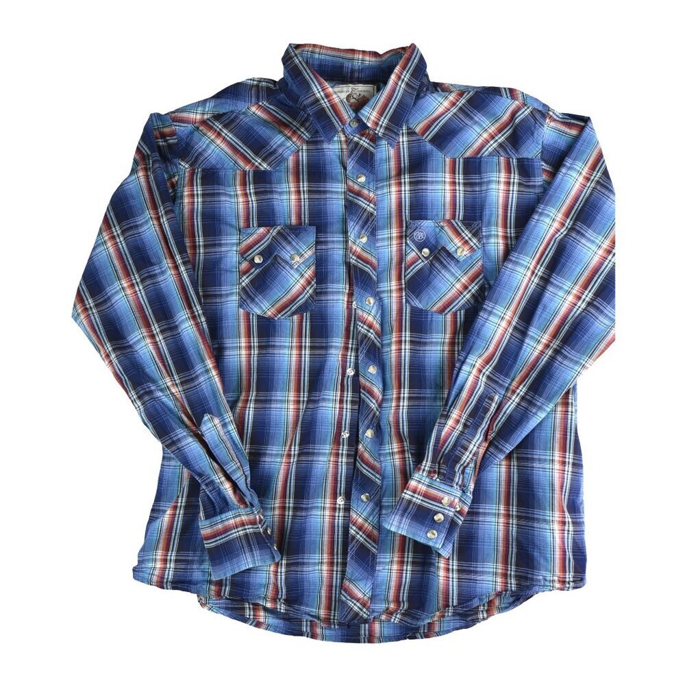 Wrangler Men's Vintage Southwestern Color Plaid Pearl Snaps Shirt Fits L/XL - Picture 1 of 8